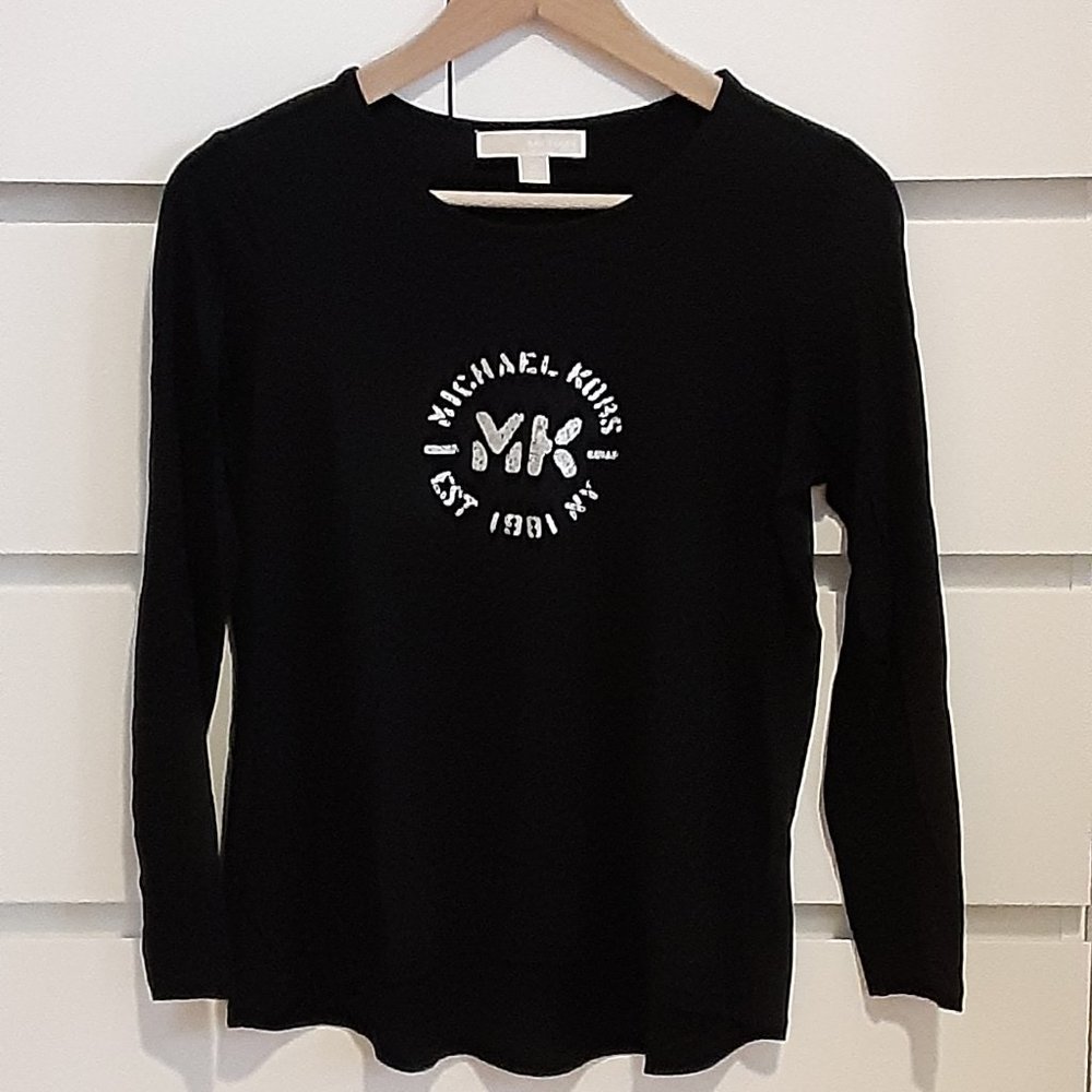 Michael Kors MK black long sleeve cotton T shirt size XS